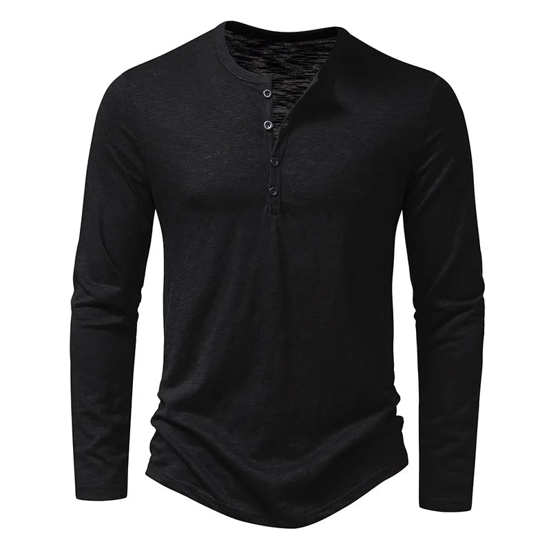 "Lange mouwen Henley overhemd heren in effen kleur met knoopsluiting, stijlvol en comfortabel voor casual en geklede looks."