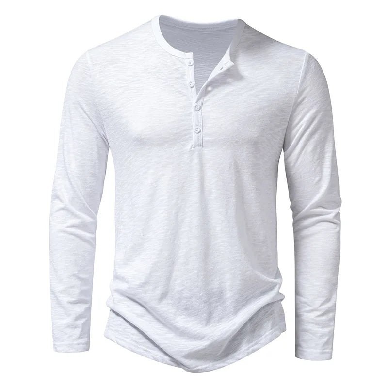 "Lange mouwen Henley overhemd heren in effen kleur met knoopsluiting, stijlvol en comfortabel voor casual en geklede looks."