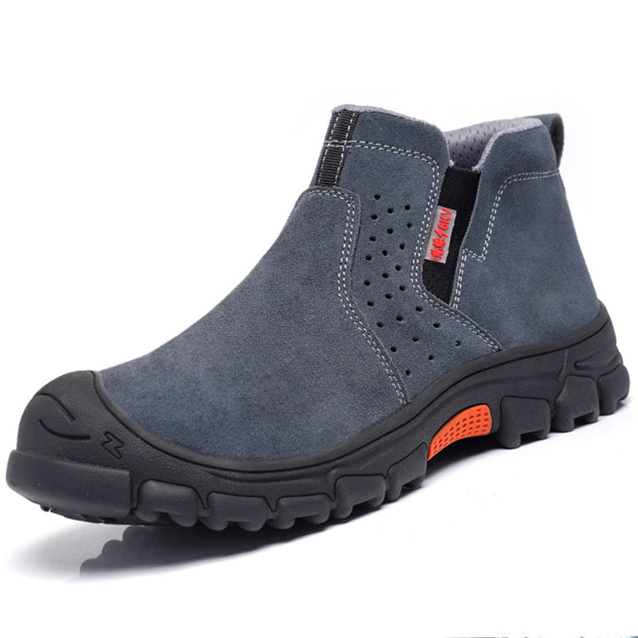 Lichtgewicht waterdichte heren veiligheidsschoenen instappers in grijs. Comfortabel, anti-slip en beschermend voor werk.