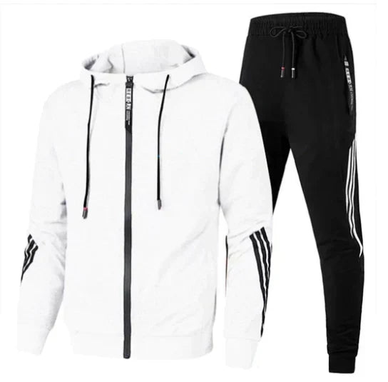 Comfortabel en stijlvol heren trainingspak. Tweedelig pak van katoenmix, perfect voor sport en ontspanning.