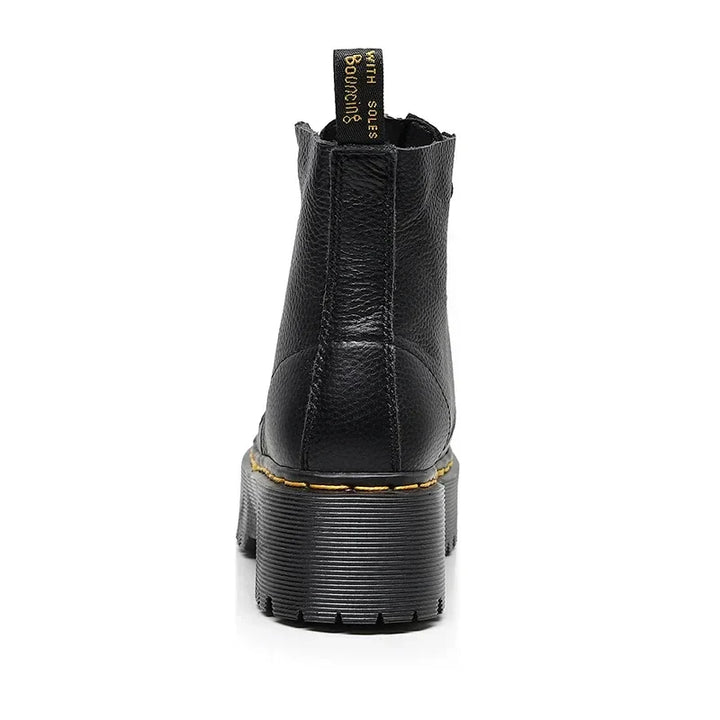 "Leren plateau laarzen dames, elegant echt leer, zwarte kleur, comfort en stijl voor dagelijks gebruik of speciale gelegenhed