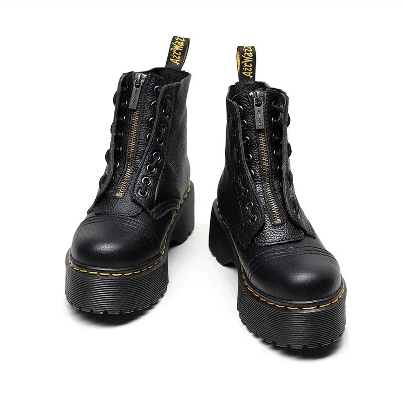 "Leren plateau laarzen dames, elegant echt leer, zwarte kleur, comfort en stijl voor dagelijks gebruik of speciale gelegenhed