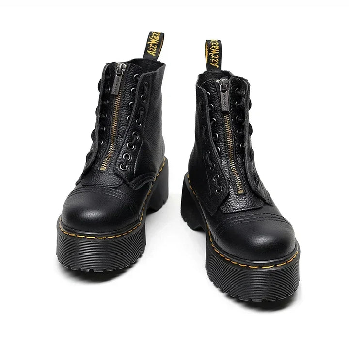 "Leren plateau laarzen dames, elegant echt leer, zwarte kleur, comfort en stijl voor dagelijks gebruik of speciale gelegenhed