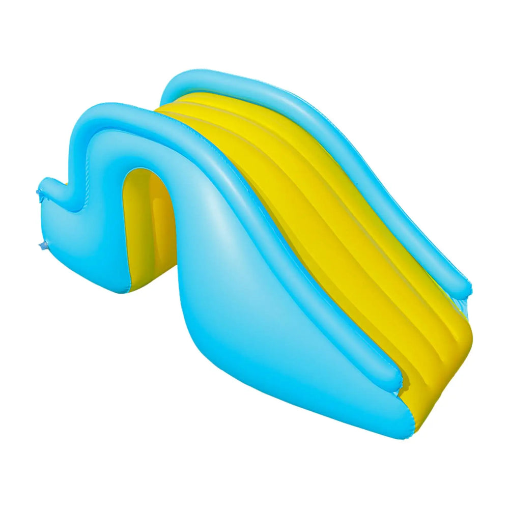 "Levendige opblaasbare kinderglijbaan van stevig PVC, kleurrijk ontwerp voor tuin- of zwembadplezier, geschikt voor 3-8 jaar.
