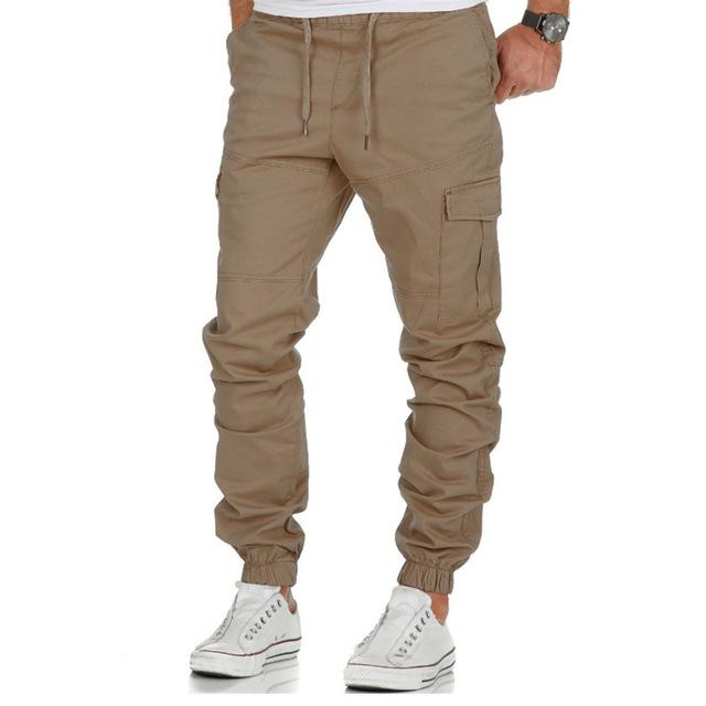 Khaki heren cargobroek met comfortabele pasvorm en trekkoord