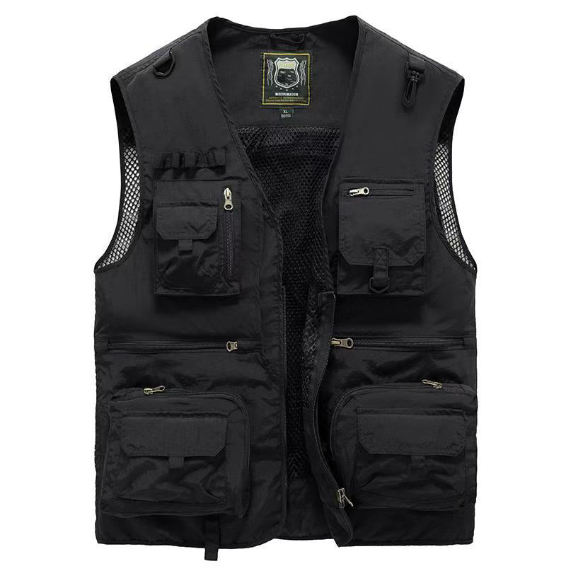 "Lichtgewicht ademend outdoorvest met meerdere zakken, ideaal voor wandelen en kamperen. Stijlvol en functioneel ontwerp."