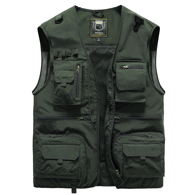 "Lichtgewicht ademend outdoorvest met meerdere zakken, ideaal voor wandelen en kamperen. Stijlvol en functioneel ontwerp."
