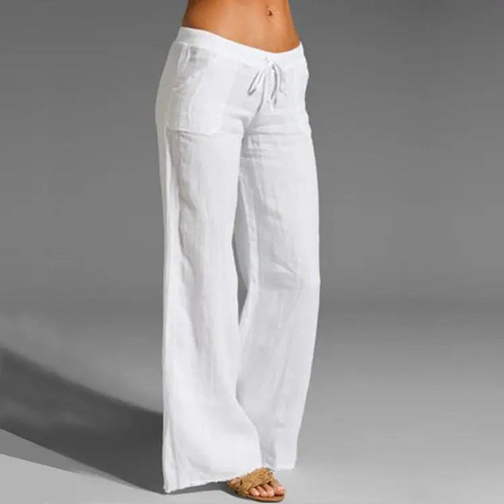 "Linnen dames zomerbroek met comfortabele pasvorm, chic design, luchtig en stijlvol, verkrijgbaar in neutrale kleuren."