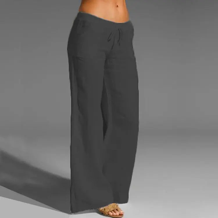 "Linnen dames zomerbroek met comfortabele pasvorm, chic design, luchtig en stijlvol, verkrijgbaar in neutrale kleuren."