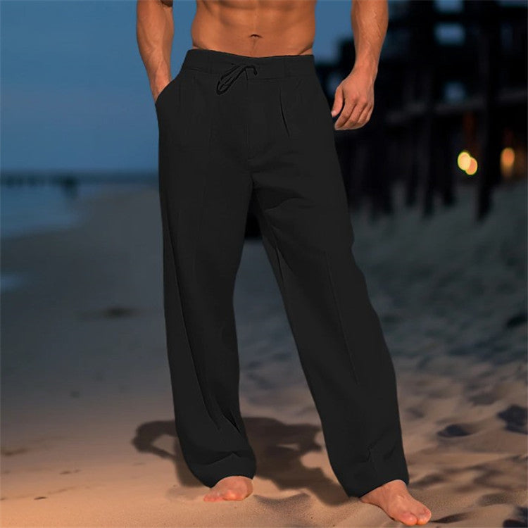 Linnen herenbroek, relaxed fit, lichtblauw met trekkoord, ontspannen pasvorm. Perfecte zomerbroek voor comfort en stijl.