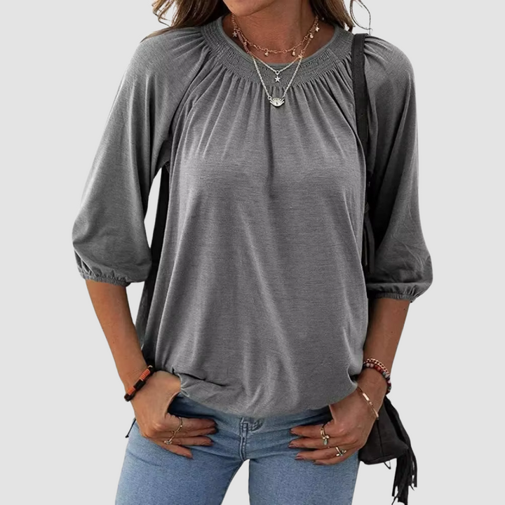 Loose-fit dames top met halve mouwen, ronde hals en stijlvolle patchwork details, ademend polyester, in diverse kleuren.