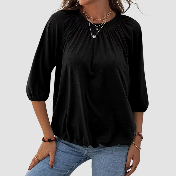 Loose-fit dames top met halve mouwen, ronde hals en stijlvolle patchwork details, ademend polyester, in diverse kleuren.