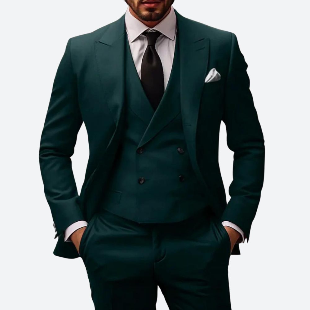 Stijlvol groen Luca herenpak, driedelig, voor een gedistingeerde look