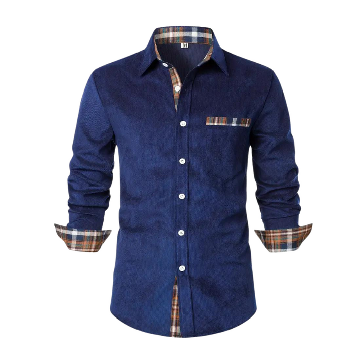 Details van de kraag en knoopsluiting van het heren overhemd