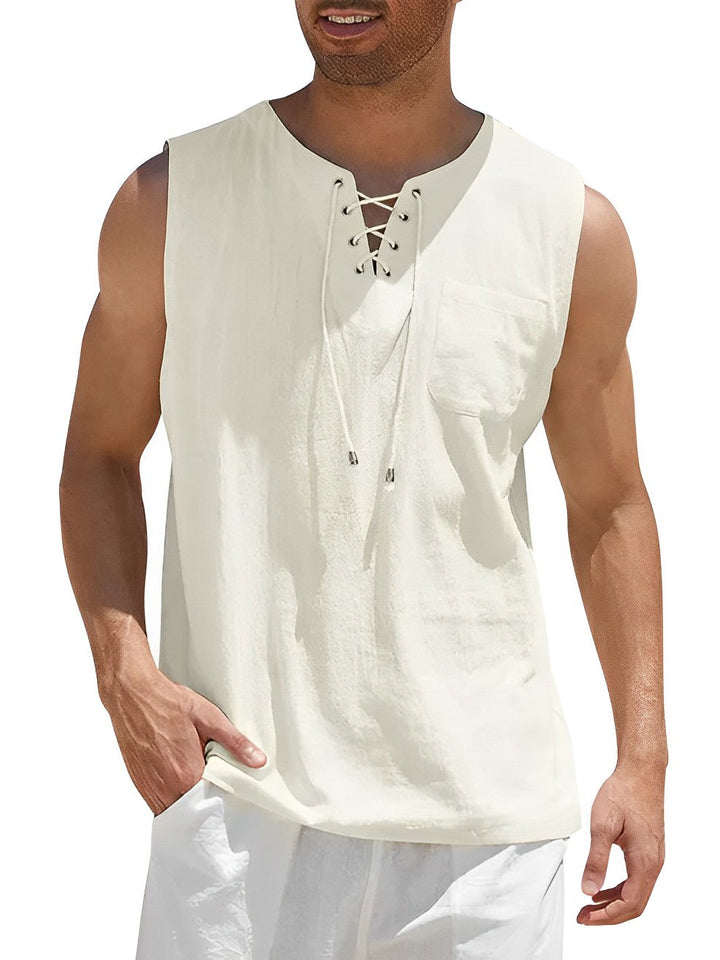 Sportieve, luchtige heren tanktop met V-hals; ideaal voor actieve zomerdagen of een casual festival outfit.