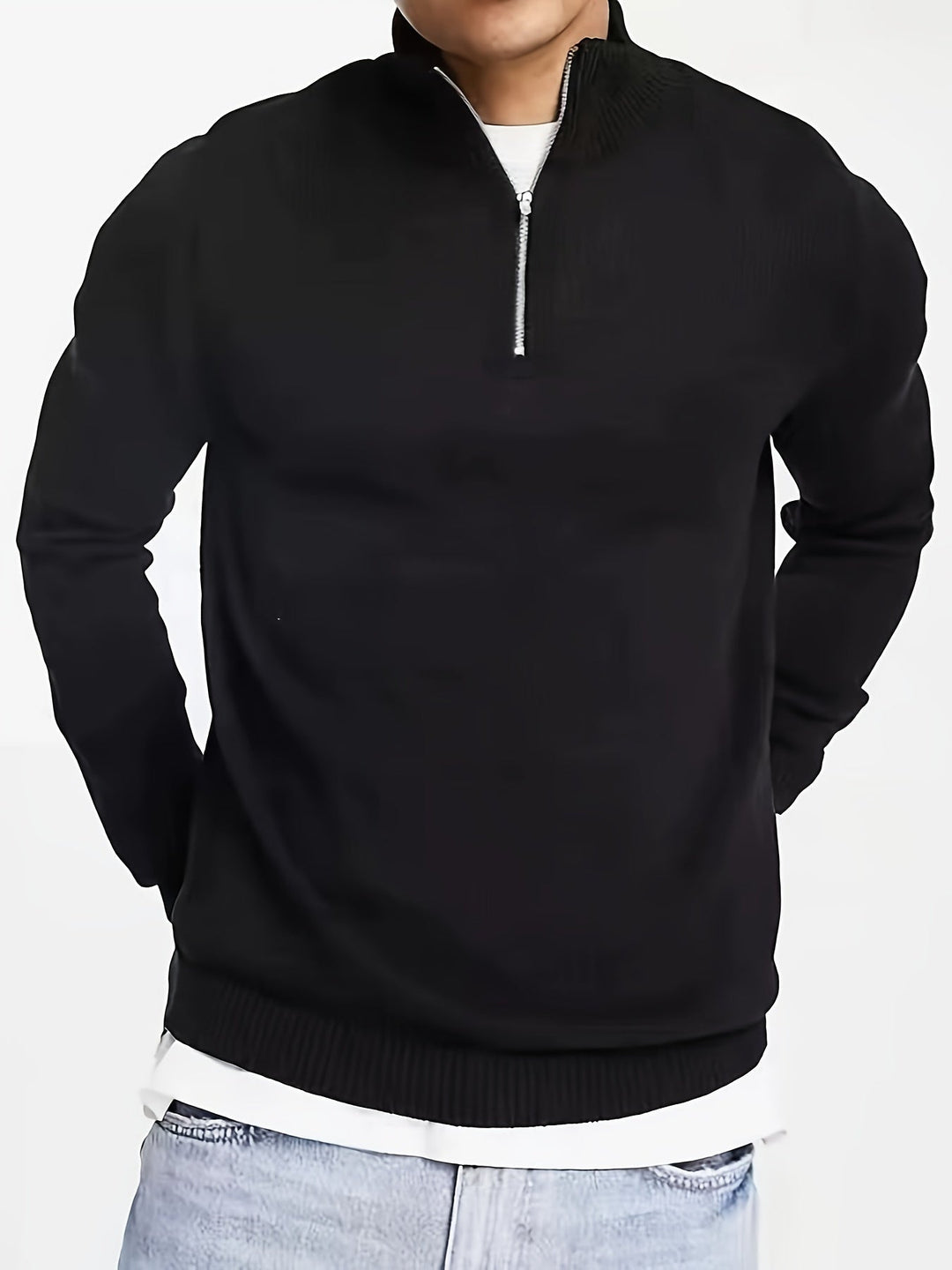 Stijlvolle herentrui met col en halve rits, perfect voor een casual maar modieuze look.