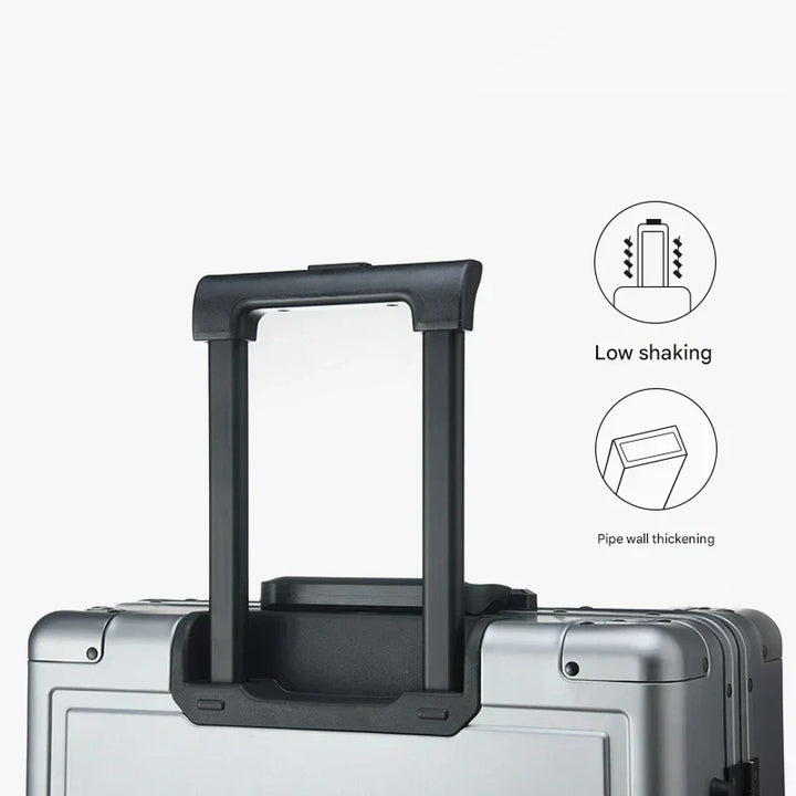 Pristina: een luxe, duurzame aluminium reiskoffer met hardshell en TSA slot. Ideale reisbagage.
