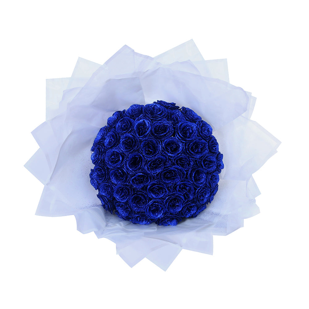 "Luxe glitter rozen boeket, eeuwige charme in rood, blauw, roze; tijdloze schoonheid zonder onderhoud. Perfect cadeau."