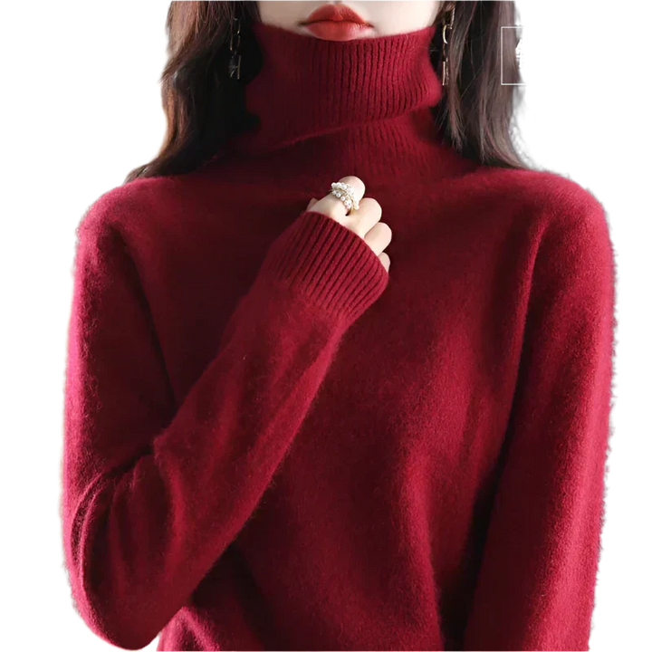 "Luxe kasjmier coltrui voor dames, elegant ontwerp, 100% kasjmier, avocadogroen, herfst-winter, warm en stijlvol."
