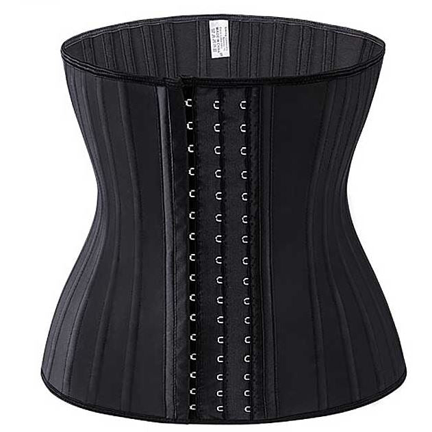 "Luxe latex taille trainer met stalen baleinen, ademend katoen en verstelbare sluiting voor effectieve ondersteuning."
