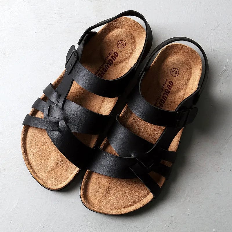 "Luxe orthopedische herensandalen van echt leer met verstelbare klittenbandsluiting en antislipzool, stijlvolle look."