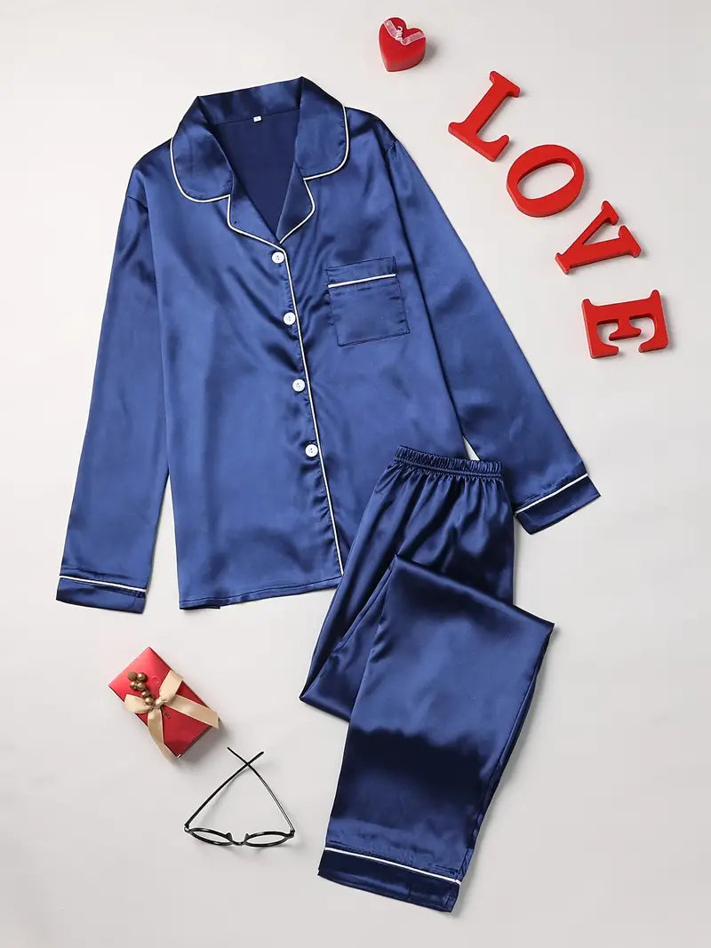 "Luxe satijnen pyjama set, zacht glanzend satijn, elegante nachtkleding voor dames, ultiem comfort en stijlvol ontwerp"