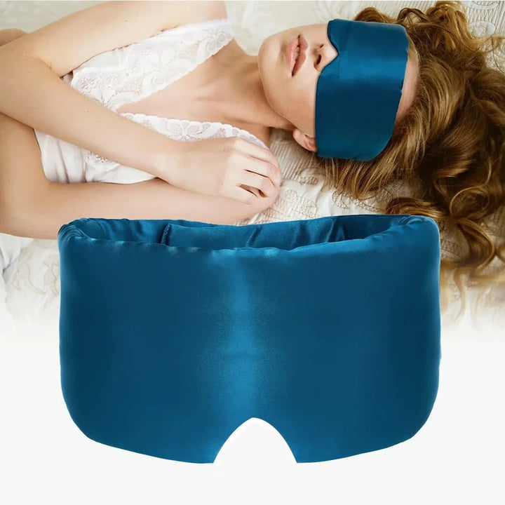 "Luxe zijden slaapmasker met 100% moerbeizijde, zijdezacht, hypoallergeen, effectief lichtblokkerend voor optimale rust."