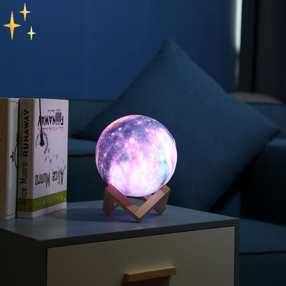 "Maanlamp met 16 kleuren, 3D-maantekstuur op houten standaard, afstandsbediening, sfeervolle interieurdecoratie"