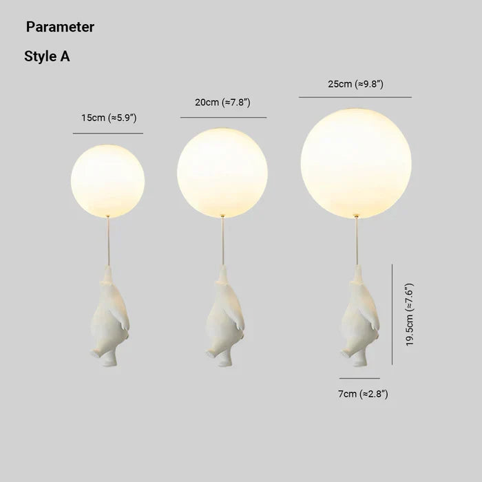 "Magische kinderlamp met speelse beer en ballon, warme LED-verlichting, ideaal voor kinderkamer, sfeervol design."