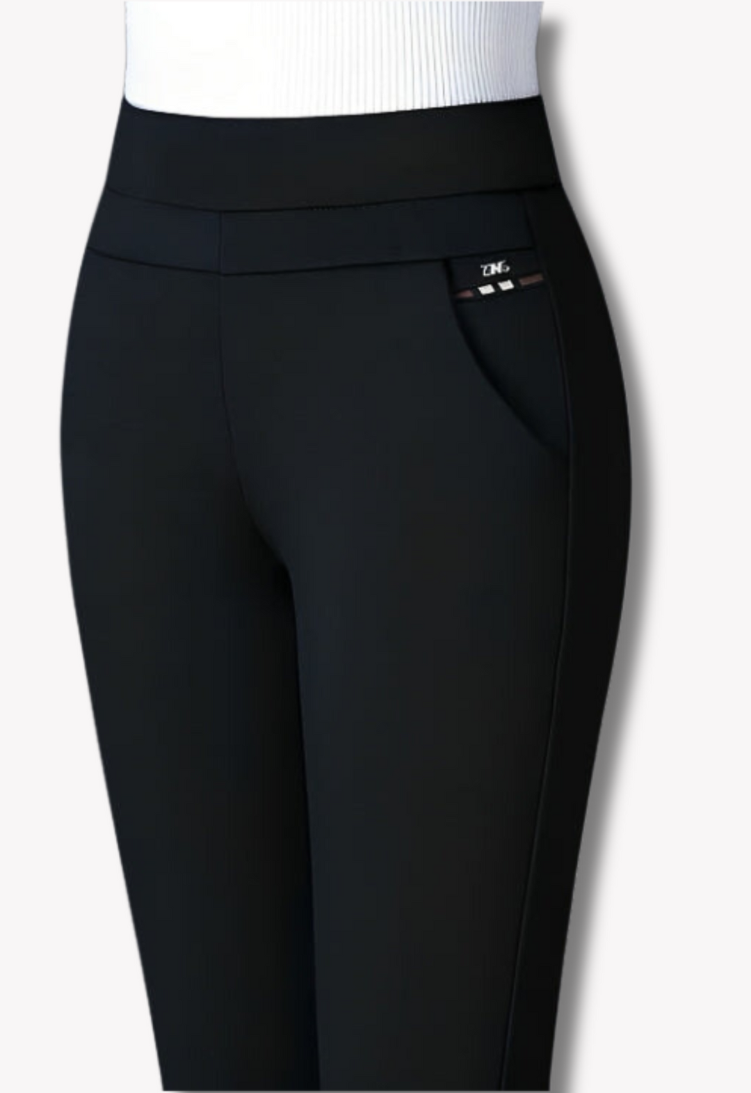 "Maila dames stretchbroek met gestreept patroon, elastische tailleband voor comfort en stijlvol dragen."