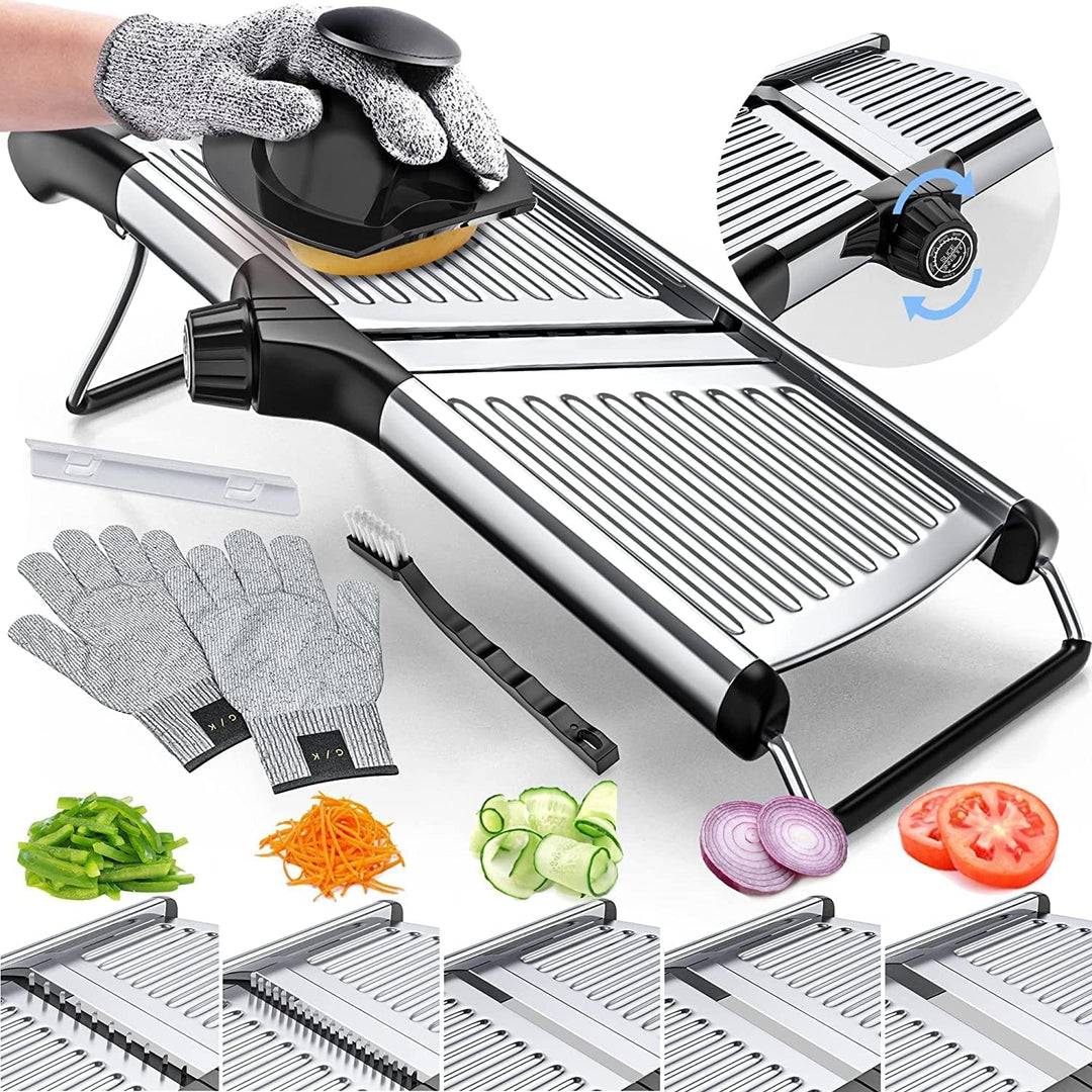 "Mandoline met snijbestendige handschoenen voor veilig snijden in de keuken, scherp roestvrijstalen mes, veelzijdig in gebrui