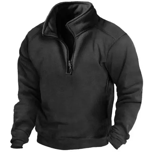 Mannen trui met halve ritssluiting en hoge kraag, ideaal voor casual herfst- en wintermode.