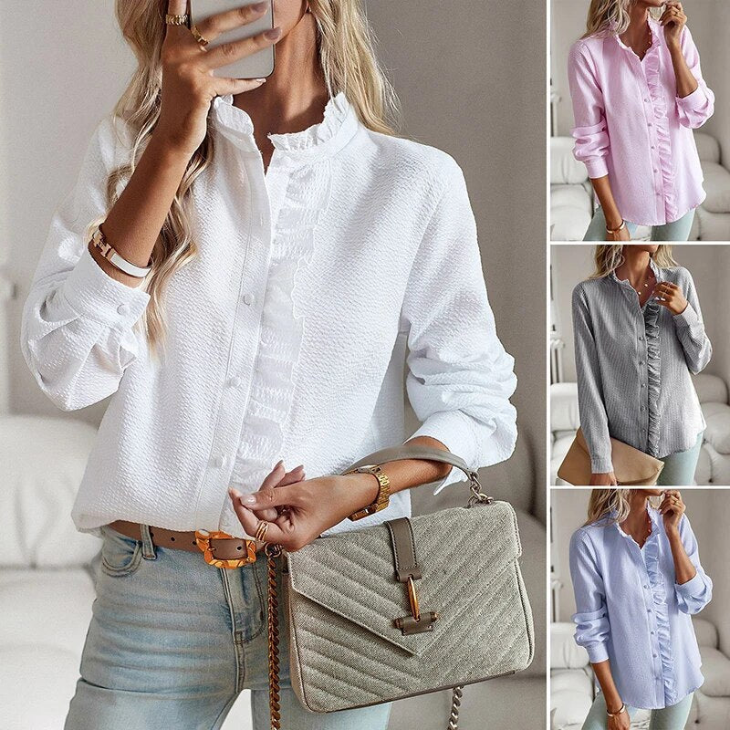 "Marlies stijlvolle dames top, zachte ademende stof, elegant tijdloos design, veelzijdig voor casual en formele gelegenheden.