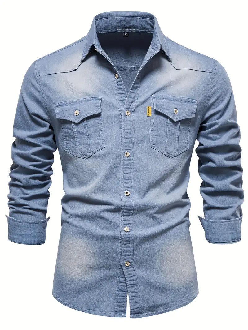 Casual heren denim shirt met lange mouwen, slim fit. Perfect voor een comfortabele, moderne look het hele jaar door.