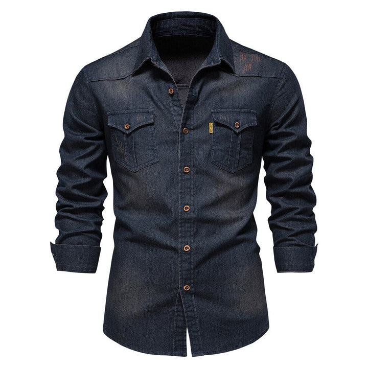 Heren overhemd van stretch denim, slim fit. Elegant en comfortabel, ideaal voor een stijlvolle outfit in alle seizoenen.