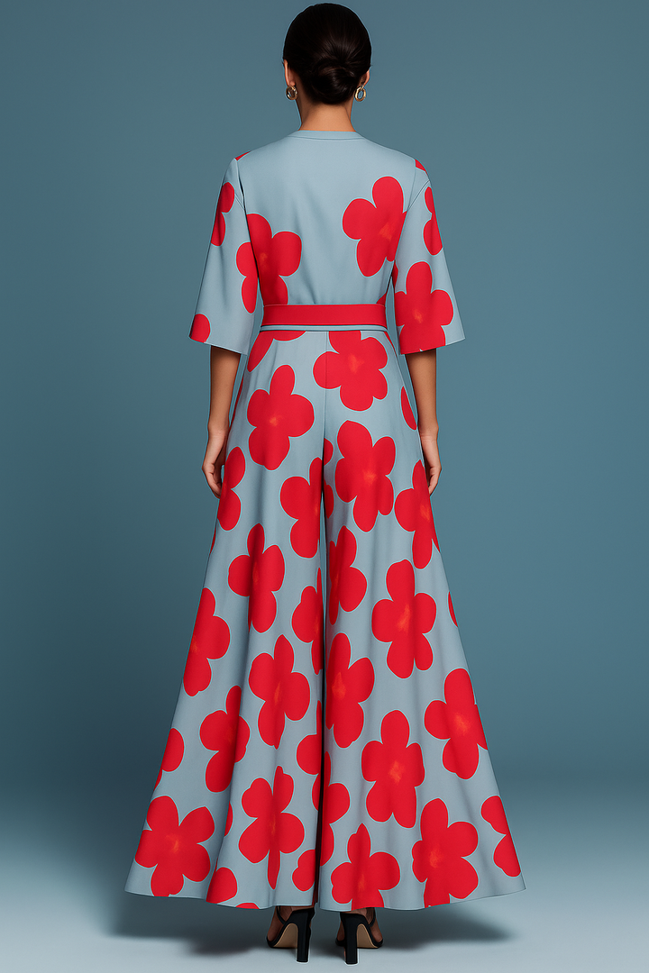 "Maxi jurk met bloemenprint, A-lijn, V-hals, perfecte look voor speciale gelegenheden, stijlvol en vrouwelijk ontwerp."
