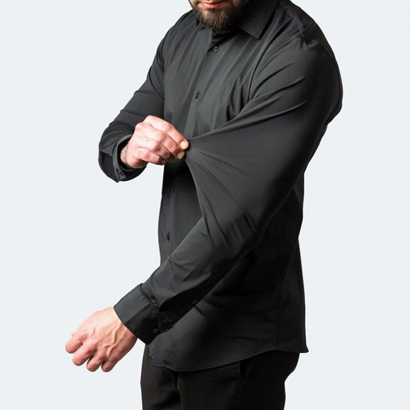 Comfortabel stretch herenoverhemd; lange mouwen, ideaal voor een actieve levensstijl, ademend en duurzaam.