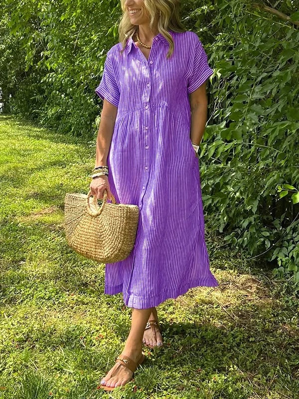 Veelzijdige gestreepte overhemd midi jurk voor dames; casual of elegant te dragen.