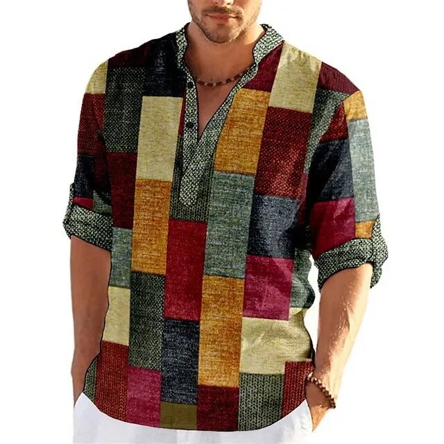 Zomers heren poloshirt, button-neck, met stijlvolle 3D print. Moderne en comfortabele casual herenkleding.