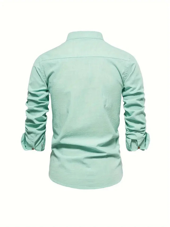 Veelzijdig herenshirt met lange mouwen en opstaande kraag, ideaal voor elke gelegenheid.