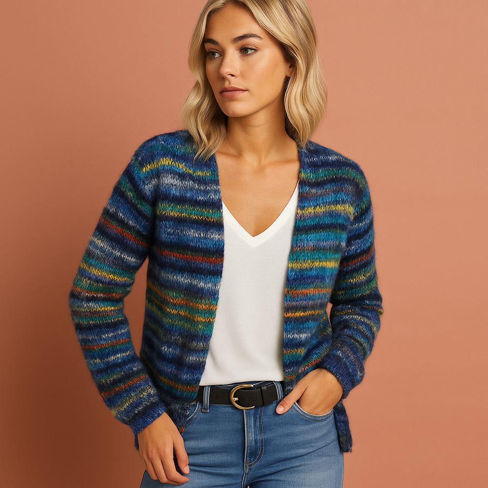 Comfortabel dames vest in een veelzijdig kleurrijk design, perfect als modieuze damessweater voor elke gelegenheid.