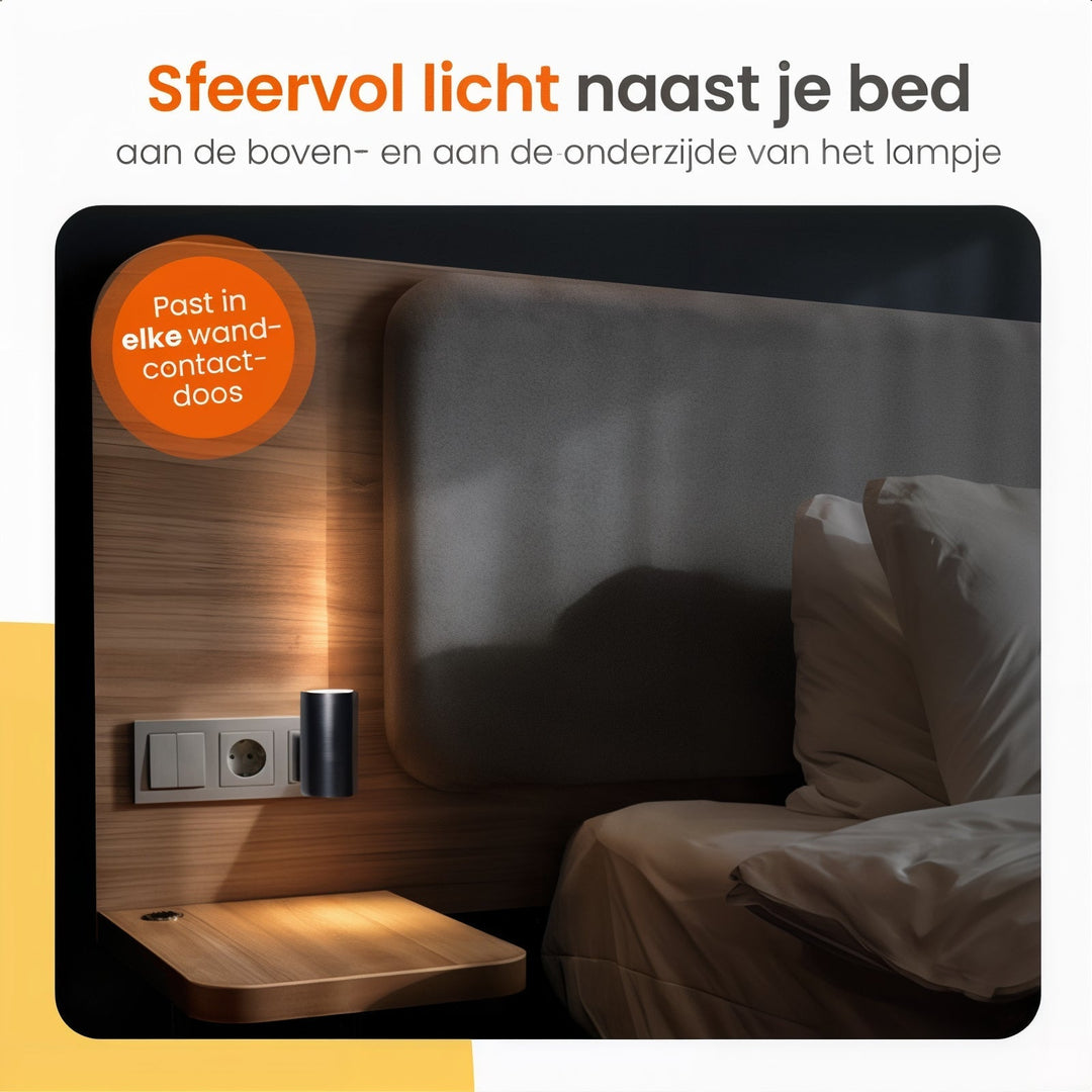 "Moderne dimbare nachtlamp met LED licht en dag-nachtsensor, zwart/wit ABS, elegant ontwerp voor slaapkamer en badkamer."