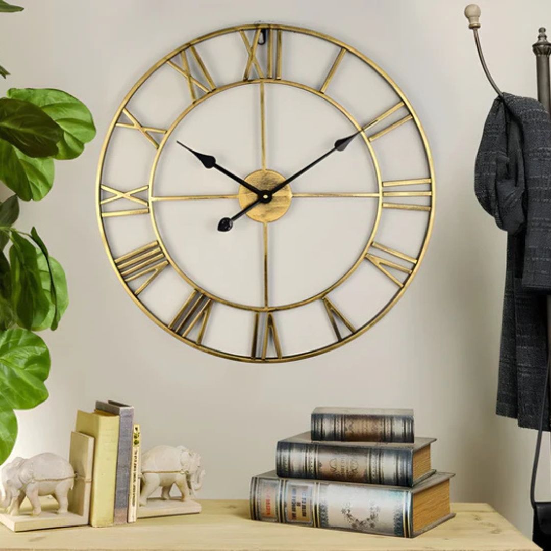 "Moderne grote wandklok met 3D-design, metalen afwerking en stijlvolle uitstraling, perfect voor woonkamer of kantoor."