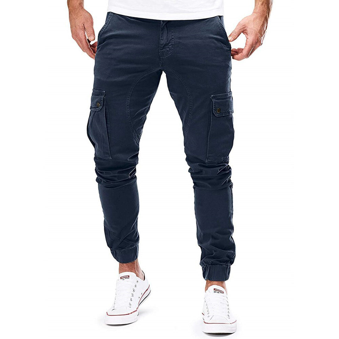 "Moderne heren cargo broek met elastische taille, praktische zakken en ademend materiaal voor stijl en comfort."