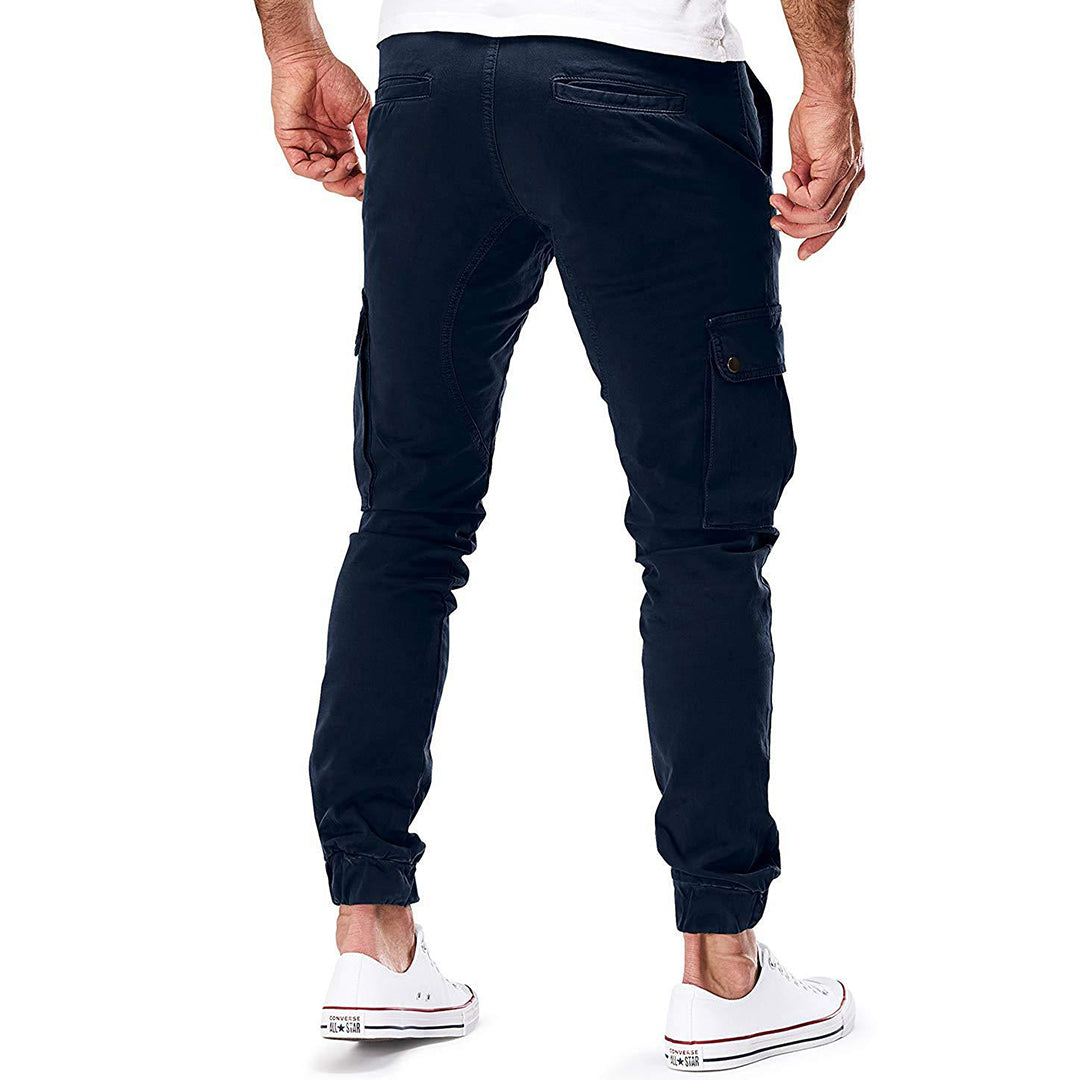 "Moderne heren cargo broek met elastische taille, praktische zakken en ademend materiaal voor stijl en comfort."