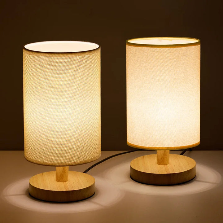 "Moderne houten nachtkastje lamp, tafellamp met dimbaar licht, afstandsbediening, natuurlijke houtlook, USB-aangedreven."