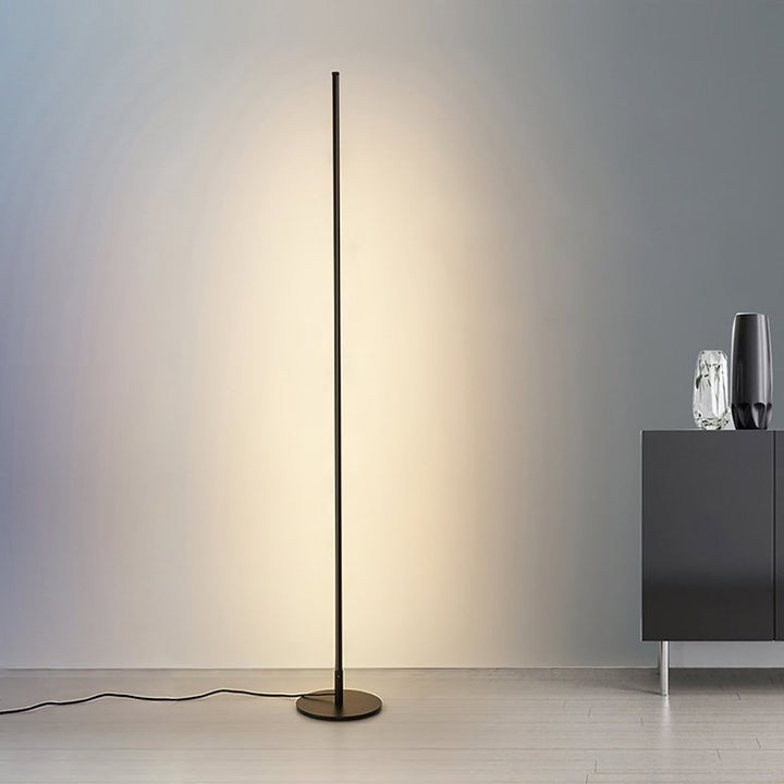 "Moderne LED staande lamp met zwarte en witte afwerking, inclusief afstandsbediening, ideaal voor sfeerverlichting."