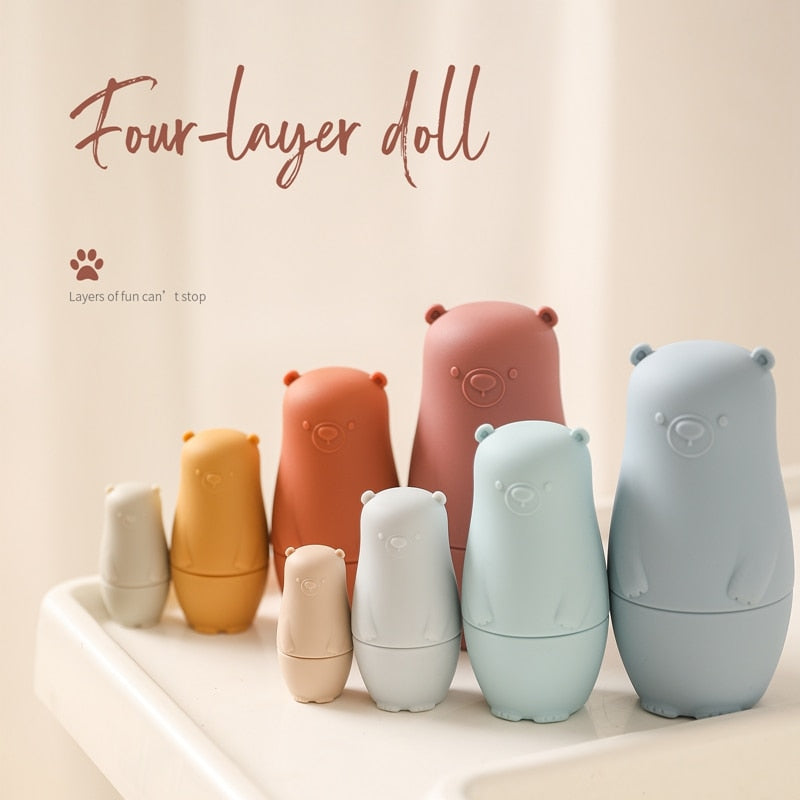 "Moderne Nesting Dolls in pastelkleuren, siliconen speelgoed voor kinderen, stimuleert leren door spelen."