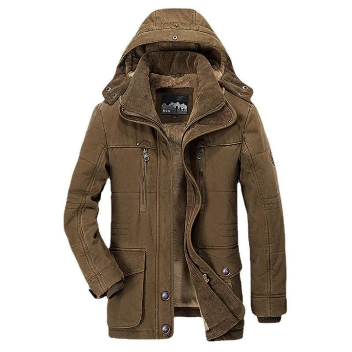 "Modieus winterjack voor mannen in koffie kleur, warm en duurzaam, ideaal voor koude maanden en stijlvolle avonturen."
