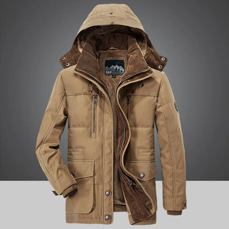 "Modieus winterjack voor mannen in koffie kleur, warm en duurzaam, ideaal voor koude maanden en stijlvolle avonturen."